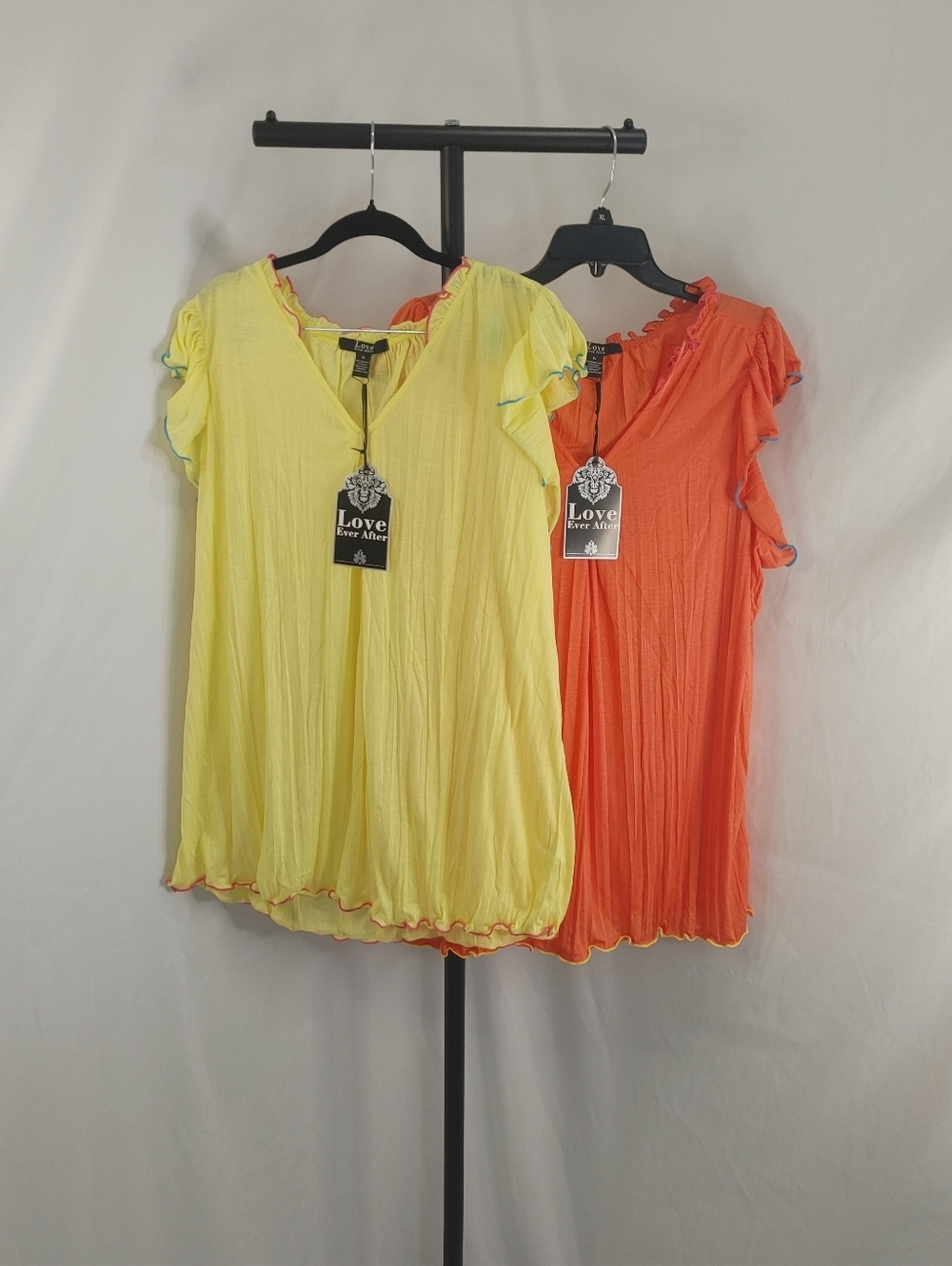 Love Ever After 1X Bundle 2 Tops Flutter Sleeve Blouse Neon Yellow Orange NWT